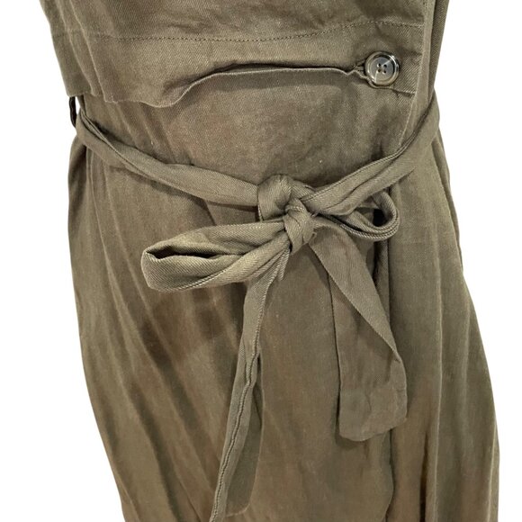 Anthropologie Trench Vest Womens M Olive Green Linen Blend Sleeveless Wrap Belt - Picture 6 of 16